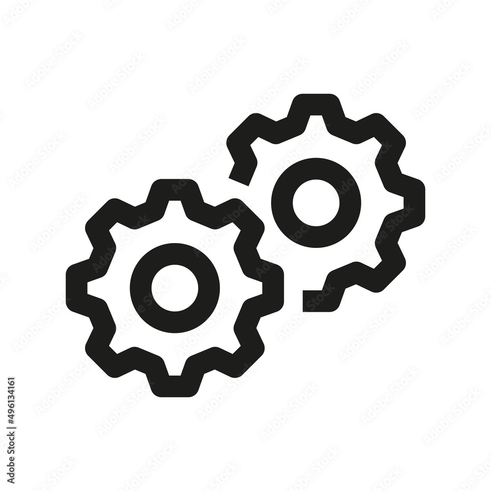 Several gears icon in outline style on white background. Several gears icon in outline style on white background.