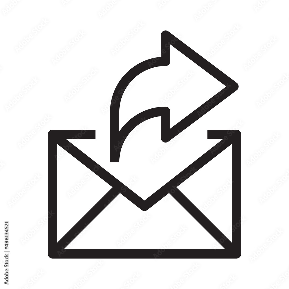Forwarding a message icon in outline style on white background. Forwarding a message icon in outline style on white background.