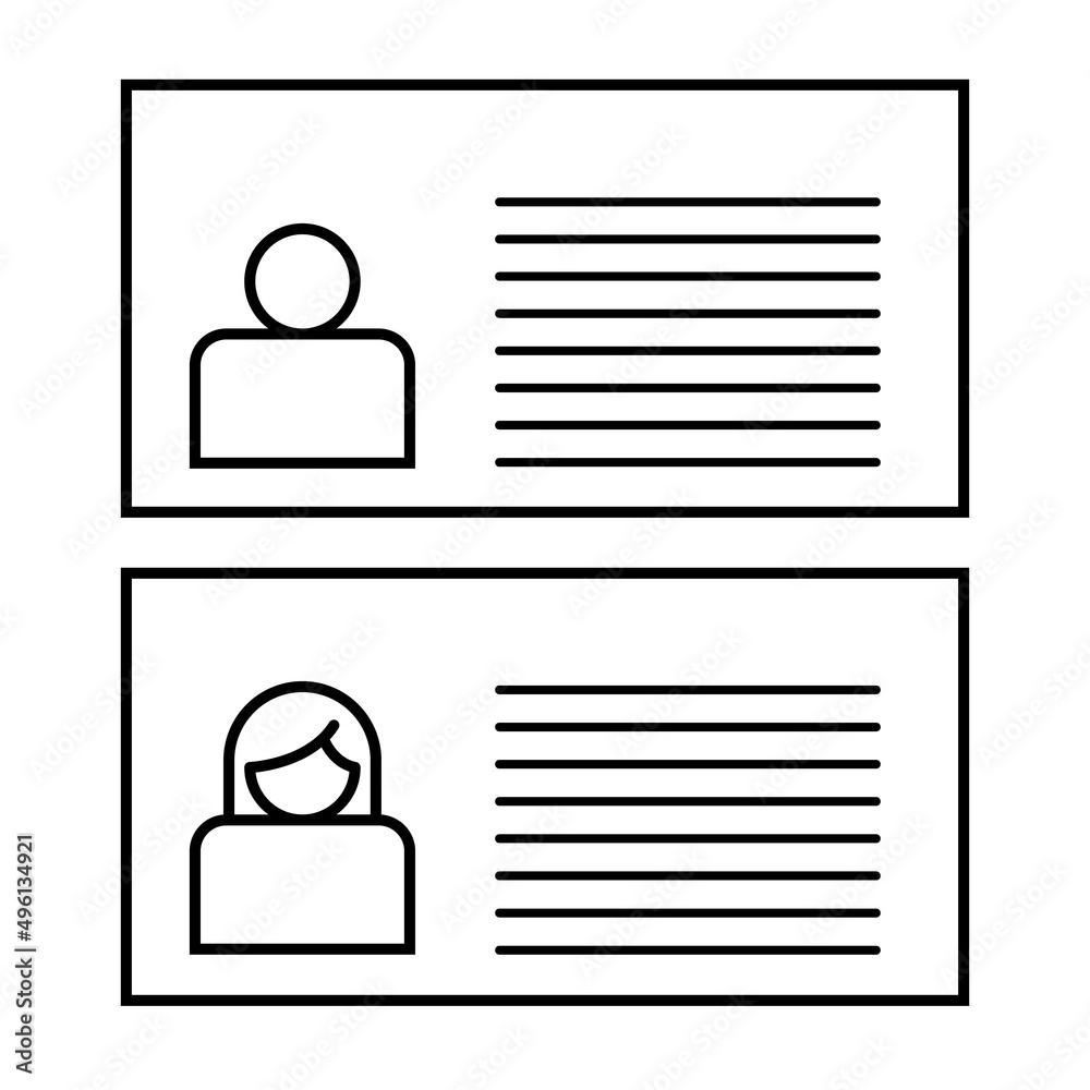people profile biodata icon set flat vector illustration. Male and female identity or business card icon.