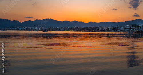 MARMARIS  TURKEY  Beautiful landscape with a view of the sea and the town of Marmaris at sunset.