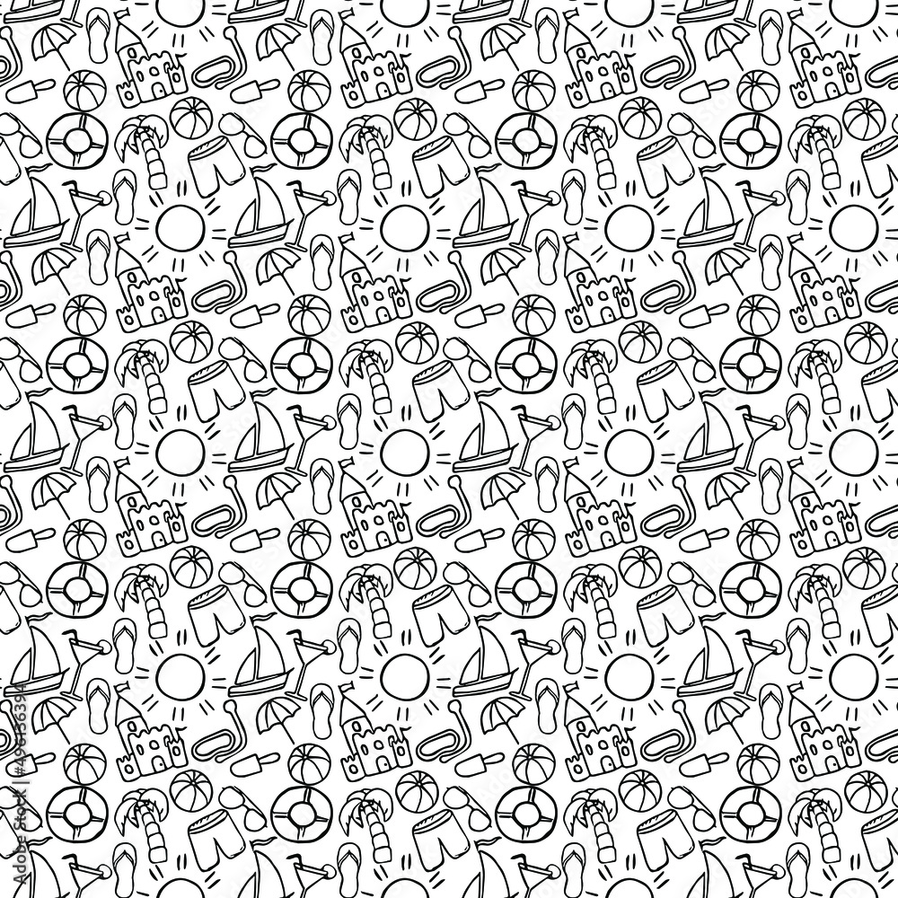 Travel vacation set of icons, journey and trip background. Doodle summer travel icons. Summer seamless pattern. travel icons on white background. Vacation vector pattern with travel icons Travel vacation set of icons, journey and trip background. Doodle summer travel icons. Summer seamless pattern. travel icons on white background. Vacation vector pattern with travel icons