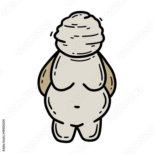 Venus of Willendorf figurine, statuette of a woman from the Stone Age and Paleolithic, a hand-made ritual goddess doll of primitive people and Neanderthals, vector illustration in a cartoon style. photo