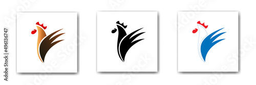 Set of signs, abstract Rooster in various colors. Vector illustration