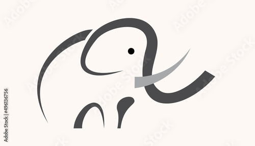 Elephant in silhouette in linear shape. Vector abstract template.
