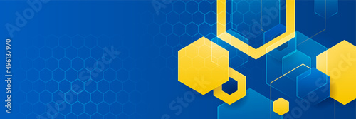 Modern abstract blue yellow orange banner background design. Abstract geometric background with hexagon pattern. Vector illustration