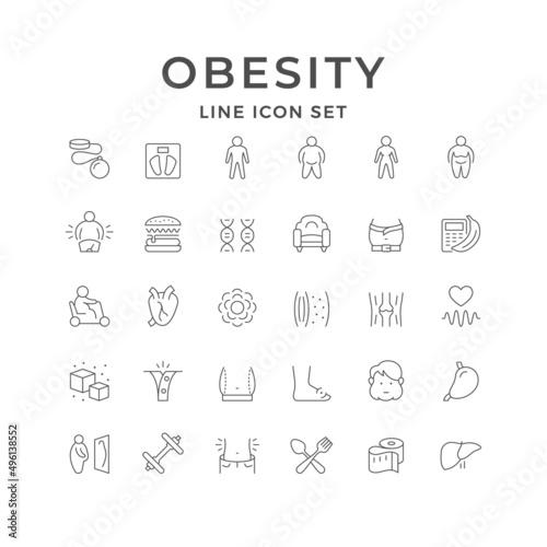 Set line icons of obesity
