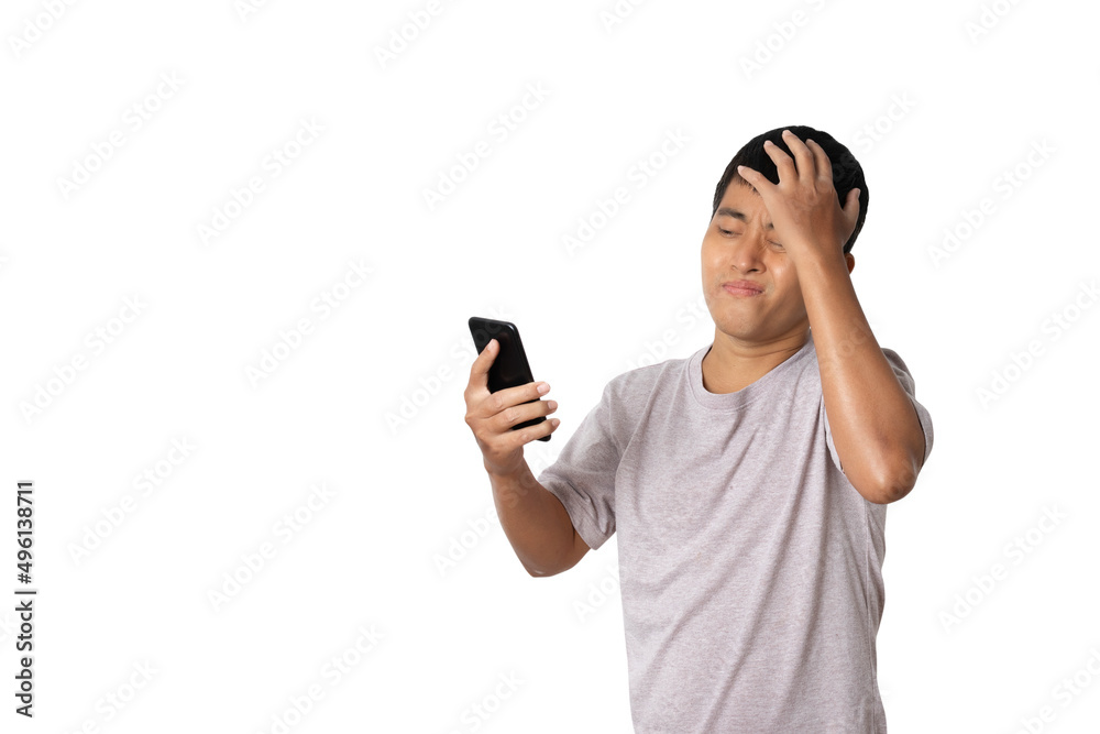 Young man using smartphone feeling disappointed, unhappy and negative gesture. Young man using smartphone feeling disappointed, unhappy and negative gesture.