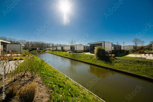 Outdoor recreation. small modern comfortable houses in a suburban recreation area. Camping, family vacation © Iryna