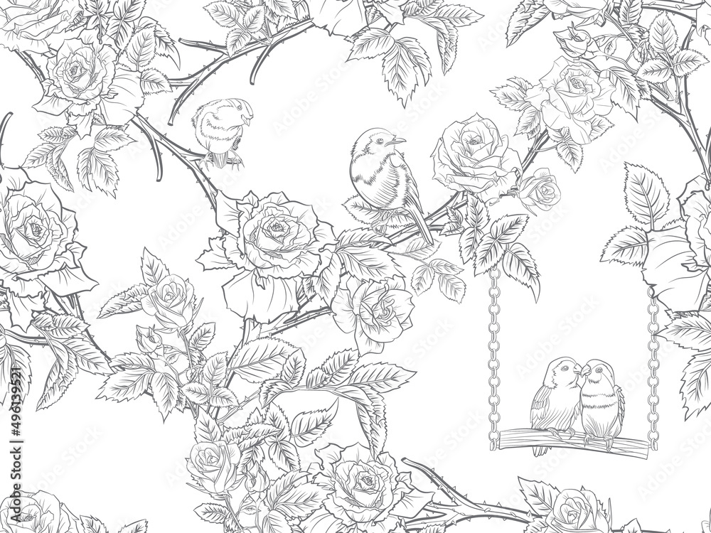 Beautiful rose line art seamless pattern