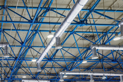 Industrial factory ceiling with ventilation system, ventilation holes