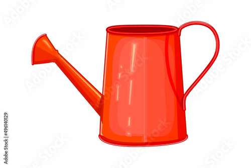 Watering can isolated on white background. Red watering can. Gardening or agricultural implement for horticulture and plant cultivation.Seasonal garden equipment tool and inventory.Vector illustration