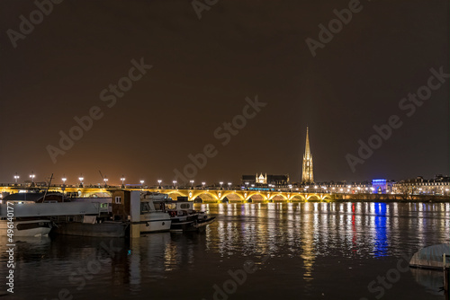 Bordeaux at Night Stone Bridge Tramway Saint-Michel Basilica Boats