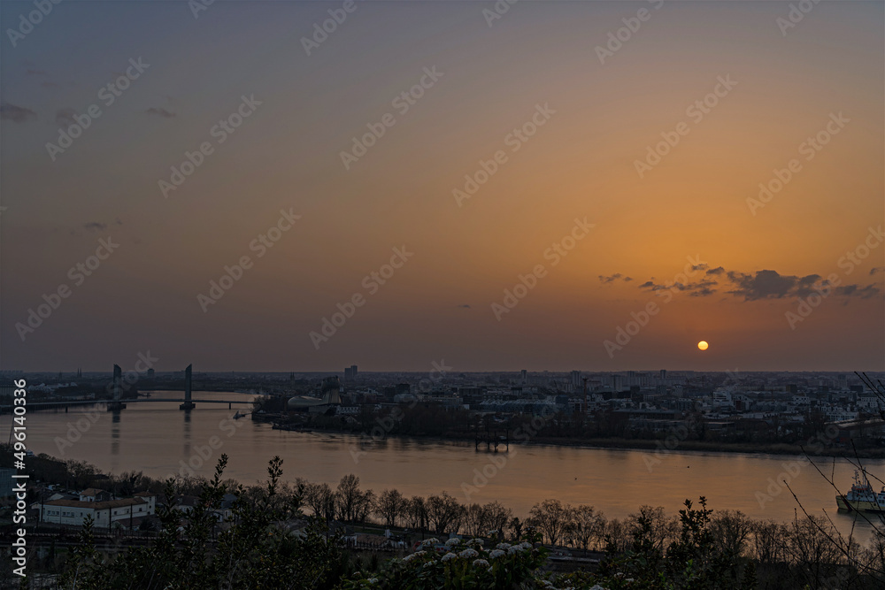 Bordeaux Skyline at Sunset With Garonne River