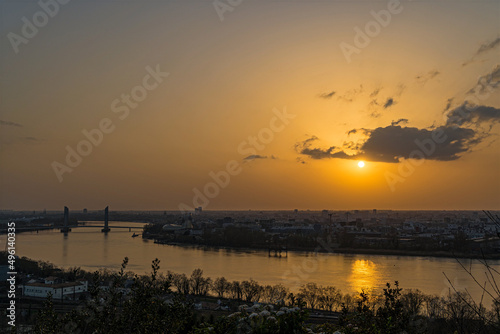 Yellow Sky Over Bordeaux Viewed From Above at Sunset