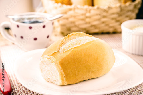 Brazilian salt bread served for breakfast, called french bread, crispy and fresh from the oven, served with hot black coffee