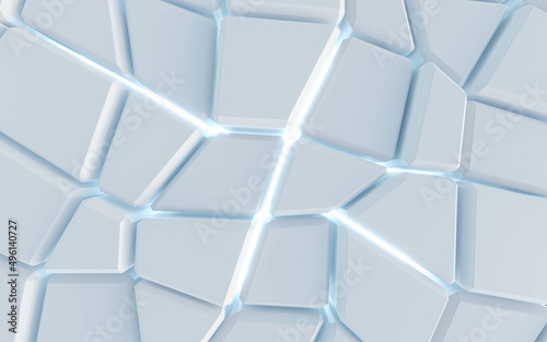 white geometric tile objects with blue back lighting lava concept 3d render illustration