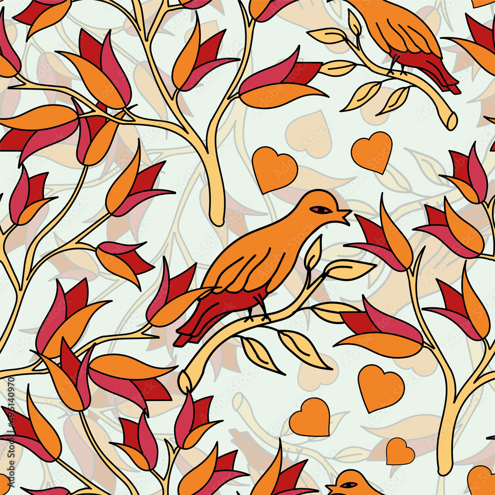 Seamless vector flower, birds design pattern Seamless vector flower, birds design pattern