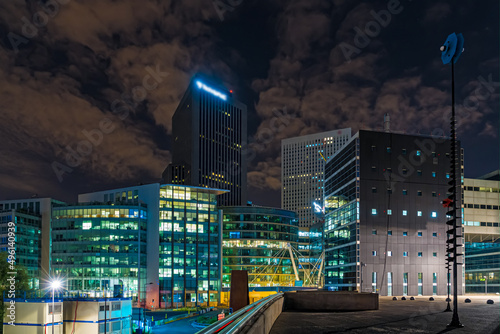 Night Scenery at La Defense District With Towers and Buildings