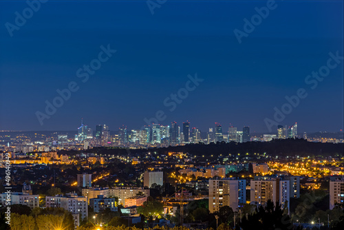 La Defense District Skyline at Night With Towers Buildings and Trees
