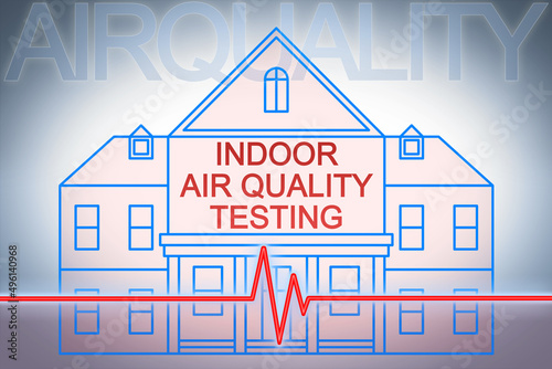 Indoor air quality testing - concept with check-up chart about indoor pollutants and American style house icon photo