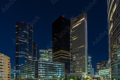 Beautiful La Defense District Skyline at Night With Enlightened Towers