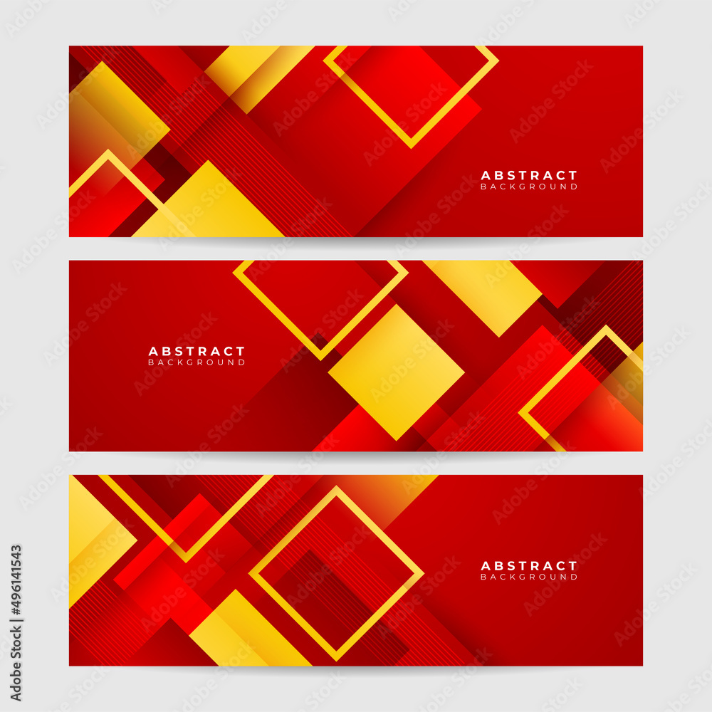 Red orange yellow abstract gradient geometric shapes banner background, shine and smooth with futuristic and modern template. Vector abstract graphic design banner pattern background illustration.