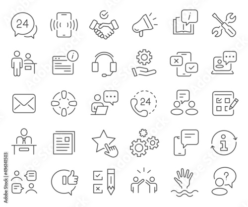 Customer service and support line icons collection. Thin outline icons pack. Vector illustration eps10