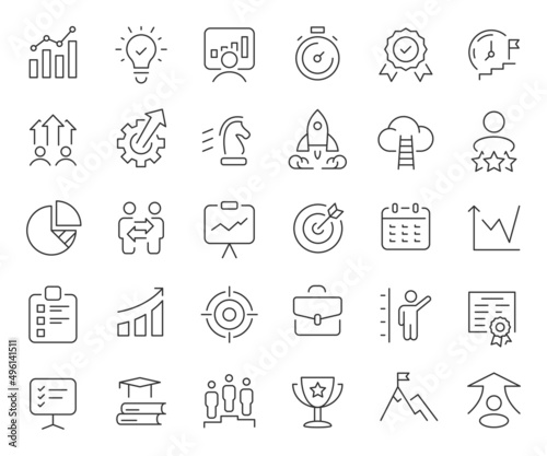 Growth and development line icons collection. Thin outline icons pack. Vector illustration eps10