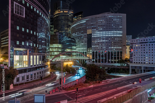 Night Traffic Between Towers of La Defense Business District