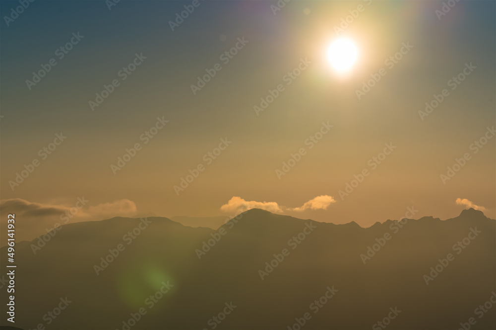 Silhouette Peaks of French Alps Mountains in the Morning With Sunshine