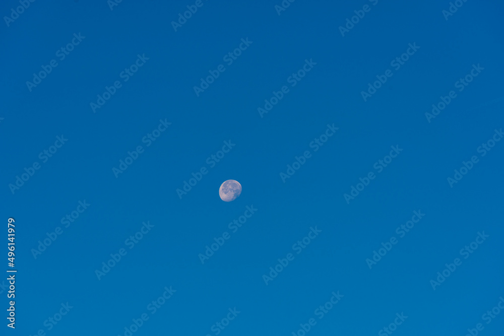 Minimalist Full Moon at Day Without Clouds Blue Sky Minimalist Full Moon at Day Without Clouds Blue Sky