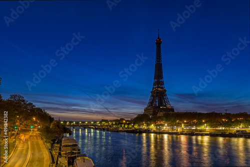 Eiffel Tower and Seine River at Dawn in Paris