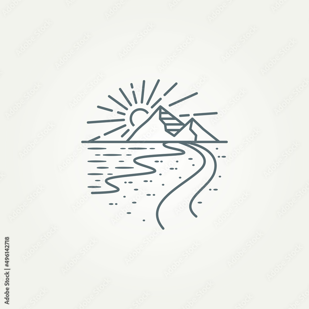 landscape road highway with beach and mountain views line art template vector illustration design landscape road highway with beach and mountain views line art template vector illustration design