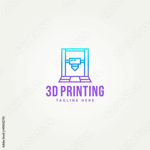 3d printing simple line art logo icon template vector illustration design. simple illustration of production 3d printing concept
