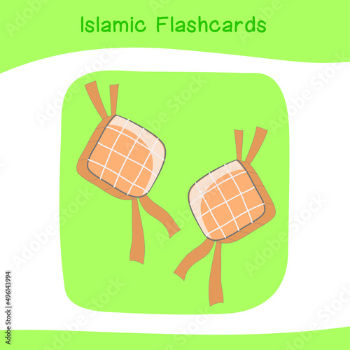 Cute Islamic image flashcards. Islamic flashcards collections. Colorful printable flashcards for preschool Educational printable game cards. Vector illustration.