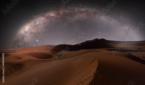 Dead trees in Dead Vlei with milky way galaxy - Sossusvlei  Namib desert  Namibia