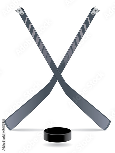 para sports paralympic sledge hockey for physical disabled, hockey sticks crossed with puck isolated on a white background