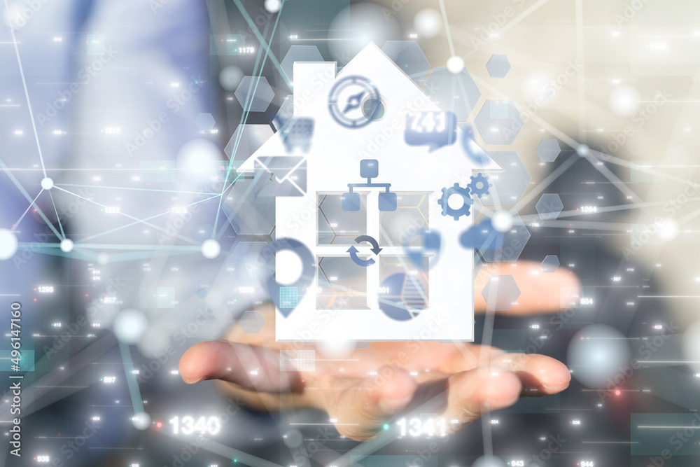 home iot - Neural network 3D illustration. Big data and cybersecurity home iot - Neural network 3D illustration. Big data and cybersecurity