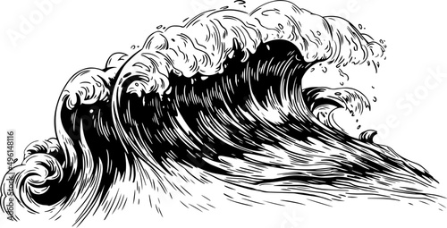 Sea or Ocean Wave Monochrome Hand Drawn Illustration photo