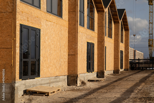 Construction of a town houses from SIP panels. photo