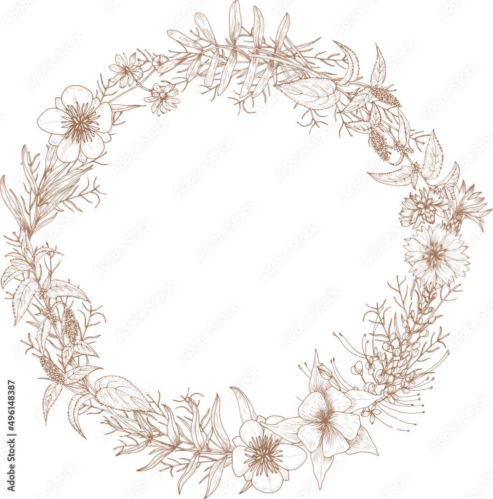 Floral Vintage Wreath or Round Frame