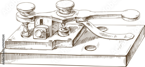 Vintage Telegraph Machine Sketch Hand Drawn Illustration photo
