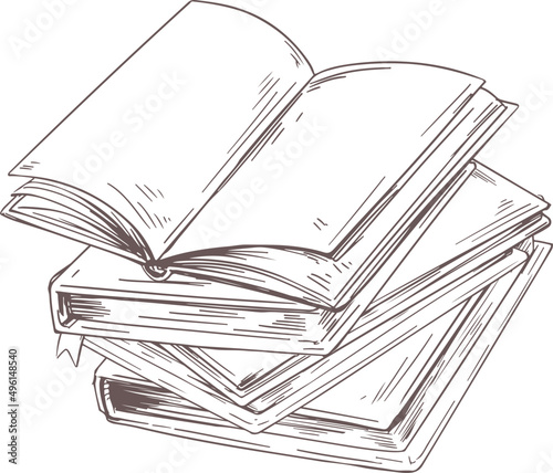 Stack of Books Monochrome Hand Drawn Illustration