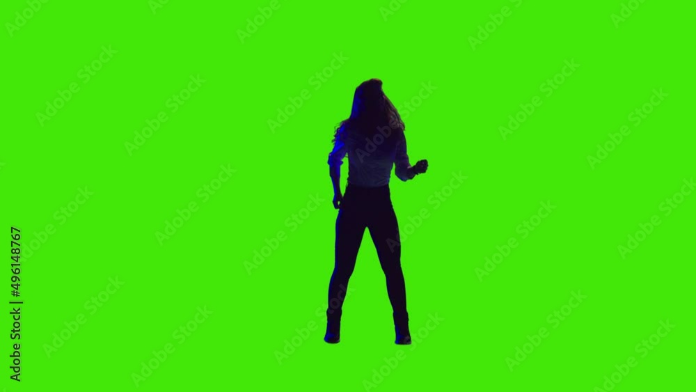 A Positive girl with curly brown hair is dancing and jumping on greencreen A Positive girl with curly brown hair is dancing and jumping on greencreen