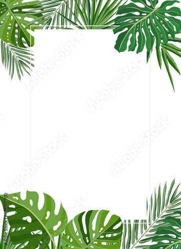 Vertical Background with Green Palm Leaves Frame 