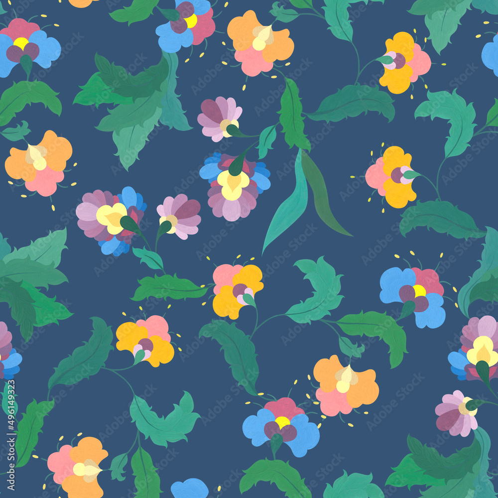 Stylized flowers in folklore style. Vivid Stock Illustration Adobe Stock
