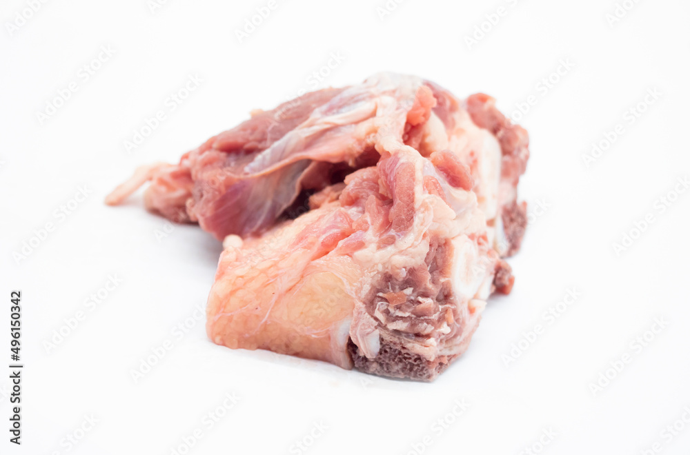 A prepared piece of raw beef meat on an isolated white background.
