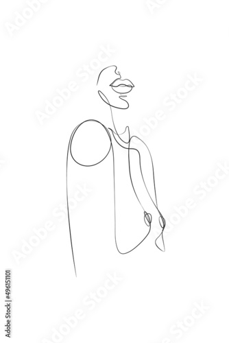 Abstract face one line vector drawing. Portrait minimalistic style. One Line Body Art, Breast Line Drawing, Naked Woman Print, Modern continuous line art. 