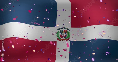 Animation of confetti over flag of domenicana photo