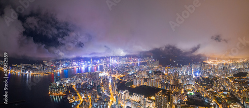 Photography Aerial view of the Victoria Harbour, Hong Kong, night time